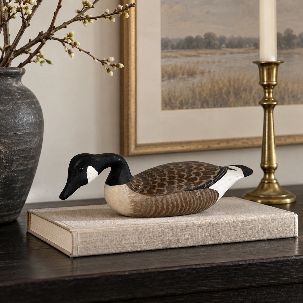H.V. Shourds 1985 Miniature Canada Goose Decoy Signed Carved Wood Figurine